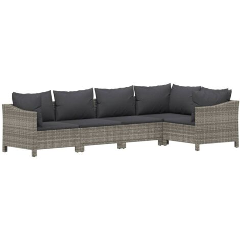 vidaXL 5 Piece Garden Lounge Set with Cushions Grey Poly Rattan (1/5)