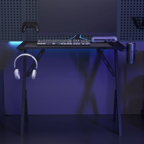 Vidaxl – Bureau gamer noir 90x60x75 cm – Pieds en Y en fer – Support écouteurs et porte-gobelet – Conception ergonomique pour confort de jeu (1/9)