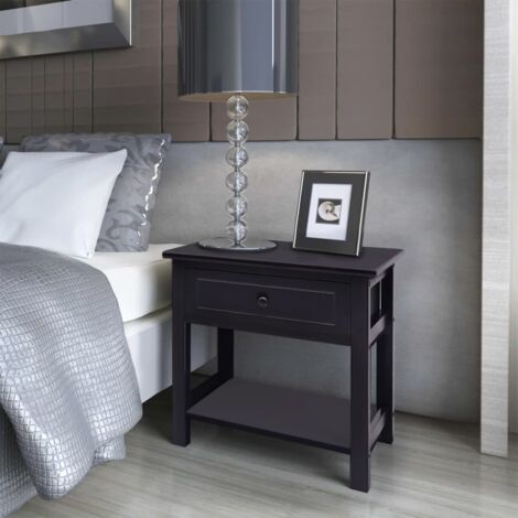 Vidaxl – Table de chevet en bois noir – 1 tiroir coulissant – Étagère inférieure – Style élégant pour chambre ou salon (1/6)