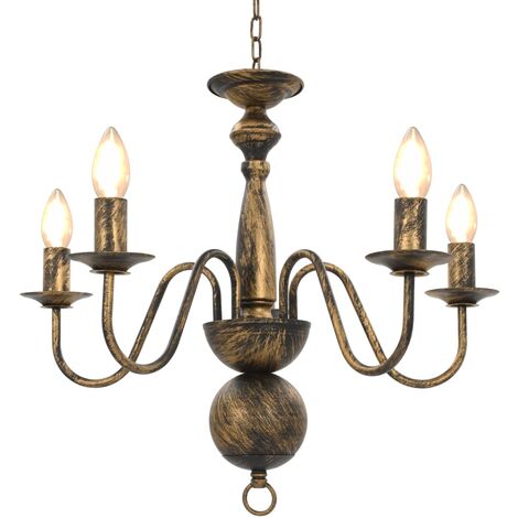 Vidaxl – Lustre noir antique 5 ampoules E14 – Métal – Dimensions 50x45 cm – Pour ambiance élégante et chaleureuse – Ampoules non incluses