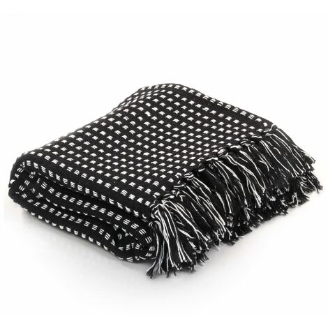 vidaXL Throw Cotton Squares 125x150 cm Black