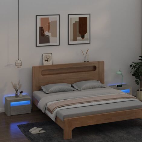 vidaXL Bedside Cabinets 2 pcs with LEDs Concrete Grey 60x35x40 cm (1/6)
