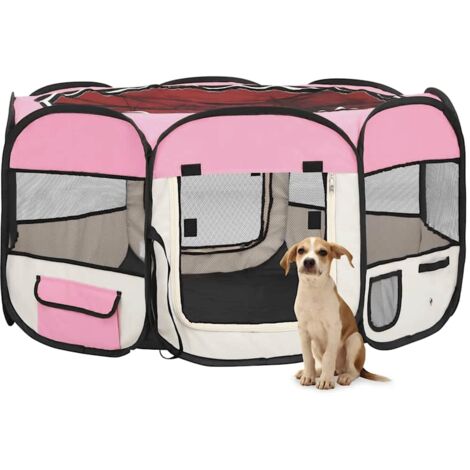 Parc pliable pour chien avec sac de transport Rose 125x125x61cm vidaXL