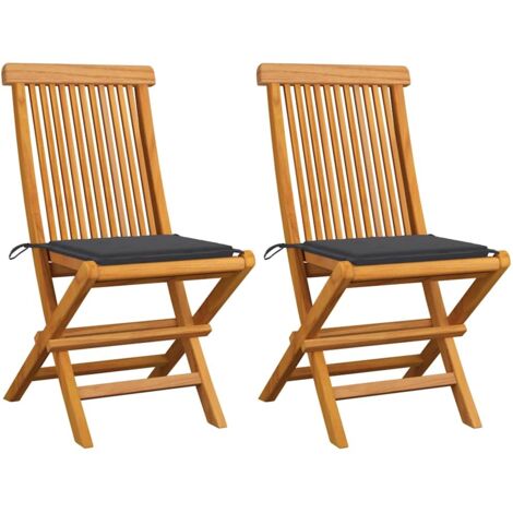 vidaXL Folding Chairs with Anthracite Cushions 2 pcs Solid Teak Wood (1/5)