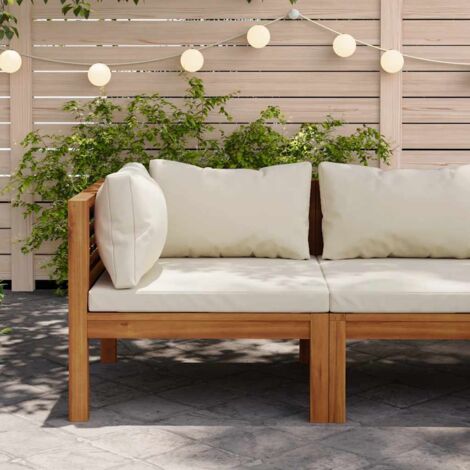 Vidaxl – Canapé d'angle sectionnel en bois d'acacia – Coussin crème – Résistant aux intempéries – Confort optimal pour extérieur
