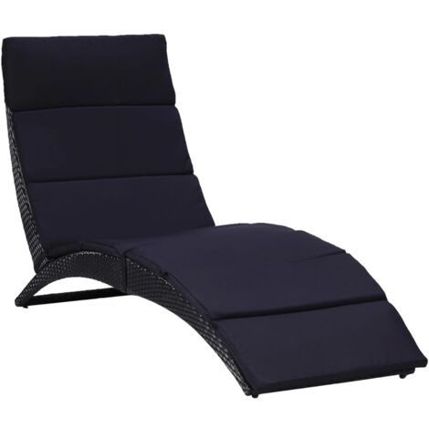 Vidaxl – Transat pliable avec coussin en résine tressée – Dimensions 162 x 64 x 86 cm – Résistant aux intempéries – Confort optimal pour détente (1/7)