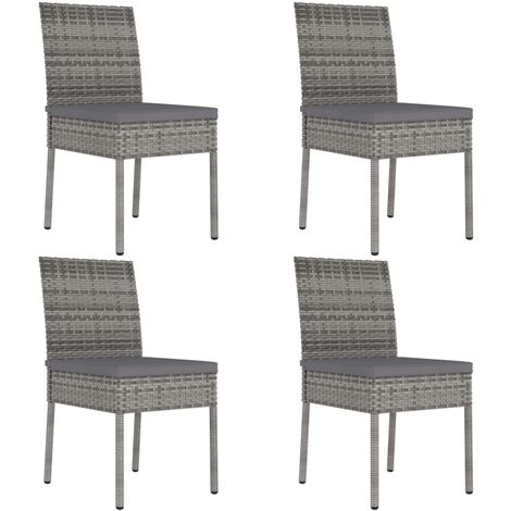 Vidaxl – Lot de 4 chaises de jardin en résine tressée gris – Cadre acier enduit – Confort avec coussins – Dimensions 57x44x88 cm