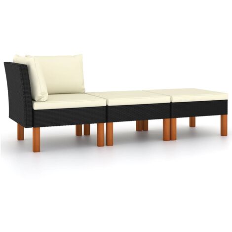 vidaXL 3 Piece Garden Lounge Set Poly Rattan and Solid Eucalyptus Wood (1/5)