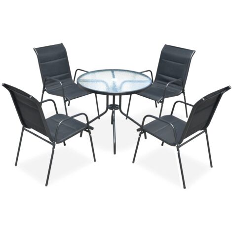 vidaXL 5 Piece Outdoor Dining Set Steel Black (1/5)