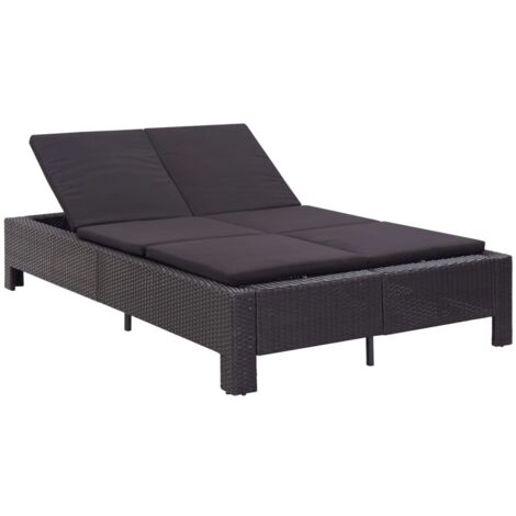 Transat à 2 places avec coussin Noir Résine tressée vidaXL