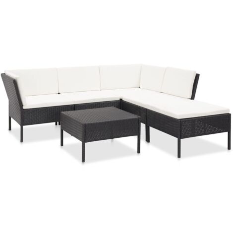 vidaXL 6 Piece Garden Lounge Set with Cushions Poly Rattan Black (1/5)