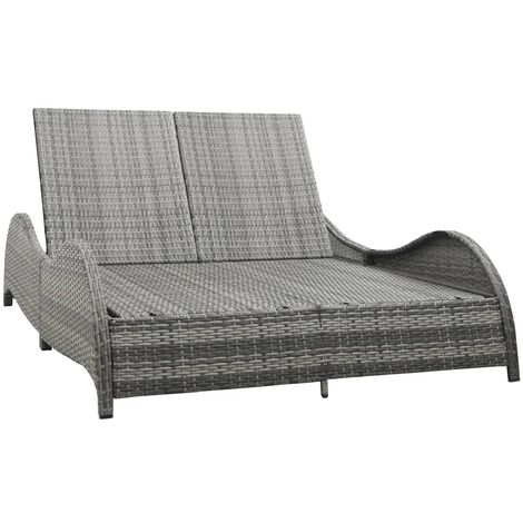 Vidaxl – Chaise longue double avec coussin – Résine tressée anthracite – Dossier réglable – Dimensions 200x132x45cm – Coussin épais amovible (1/6)