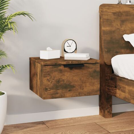 Vidaxl – Table de chevet murale en bois d'ingénierie chêne fumé 34x30x20 cm – Résistance à l'humidité – Meuble flottant avec espace de rangement