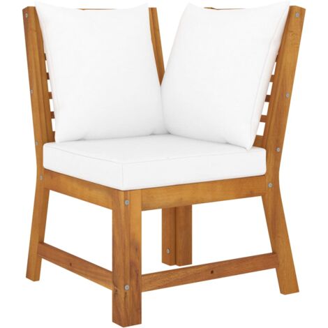 Canapé d'angle sectionnel et coussin crème Bois d'acacia massif vidaXL