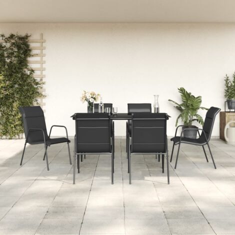 Ensemble à manger de jardin 7 pcs noir textilène et acier vidaXL (1/5)