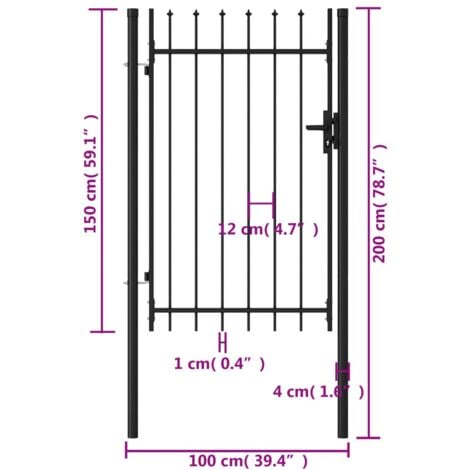 Portillon simple porte avec dessus à pointe Acier 1x1,5 m Noir