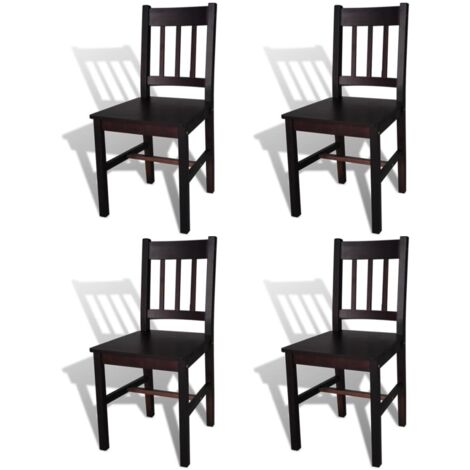 Vidaxl – Lot de 4 chaises à manger en pin massif marron foncé – Design ergonomique – Hauteur d'assise 44,5 cm – Facile à nettoyer