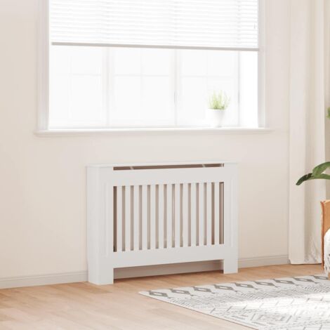 Vidaxl – Cache-radiateur 112 cm MDF blanc – Dimensions extérieures 112 x 19 x 81,5 cm – Design moderne à lattes – Assemblage facile