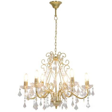 Lustre avec perles de cristal Doré Rond 6 x E14