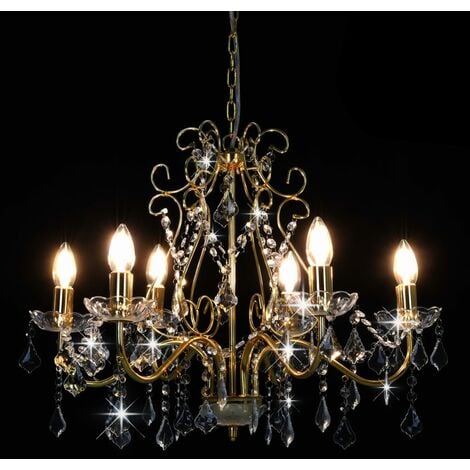 Lustre avec perles de cristal Doré Rond 6 x E14