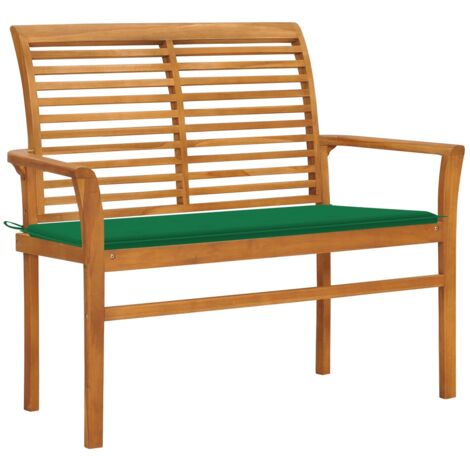 vidaXL Banc de jardin avec coussin vert 112 cm Bois de teck massif (1/5)