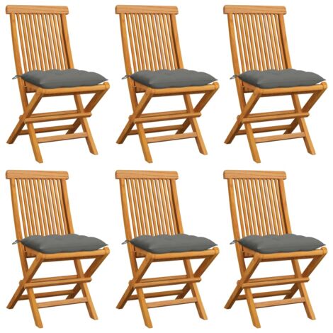 vidaXL Folding Chairs with Grey Cushions 6 pcs Solid Teak Wood (41993+43040+314865) (1/5)