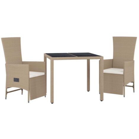 vidaXL 3 Piece Garden Dining Set with Cushions Beige Poly Rattan (1/5)