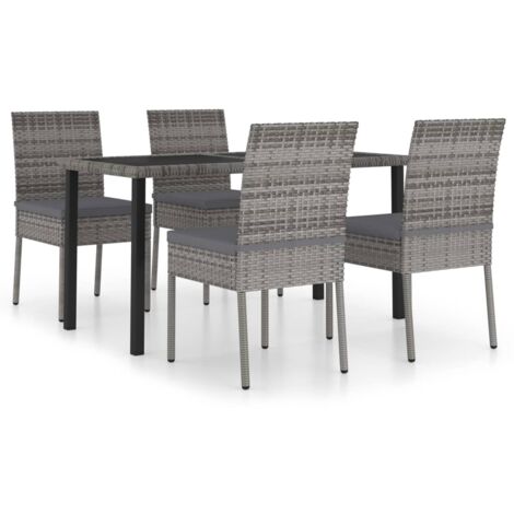 vidaXL 5 Piece Garden Dining Set Poly Rattan Grey (315109+315118) (1/7)