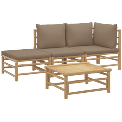 Salon de jardin 4 pcs avec coussins taupe bambou vidaXL