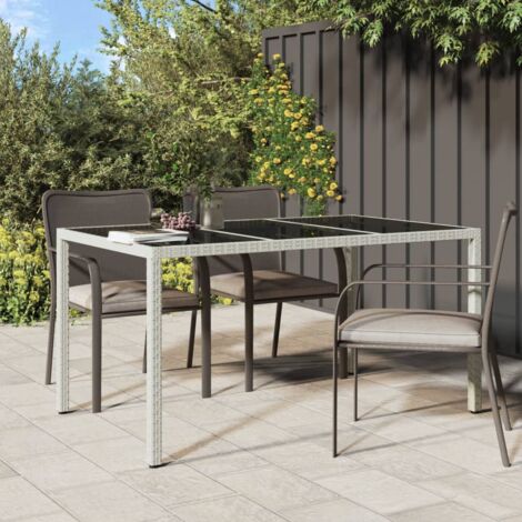 Table de jardin 150x90x75 cm Verre trempé/résine tressée Blanc vidaXL