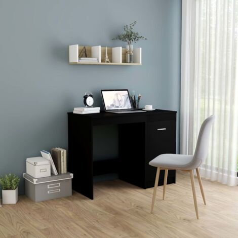 Vidaxl – Bureau droit noir 100x50x76 cm – Bois d'ingénierie – Armoire intégrée pour rangement – Design moderne et épuré