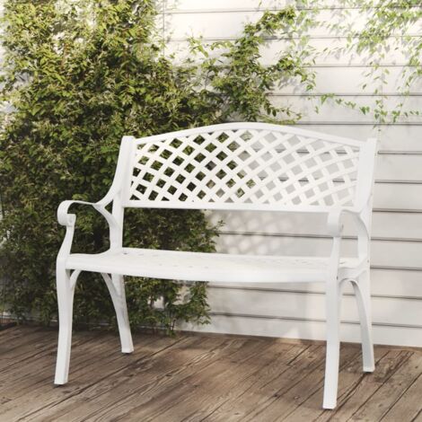 Vidaxl – Banc de jardin 102 cm en aluminium coulé blanc – Résistant aux intempéries – Style romantique avec décorations ornées – 2 places (1/5)