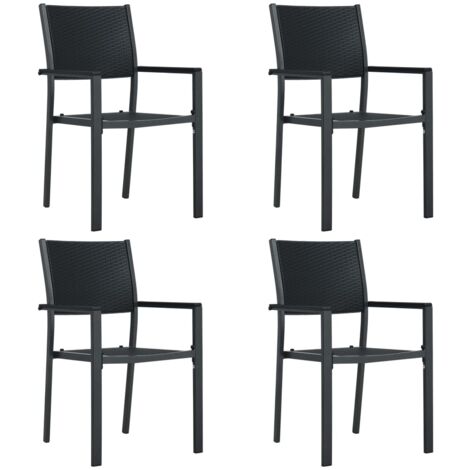 vidaXL Garden Chairs 4 pcs Black Plastic Rattan Look (1/7)