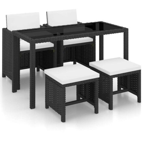 Vidaxl – Ensemble table et chaises de jardin 5pcs – Résine tressée noire – Coussins en polyester hydrofuge – Structure en acier robuste