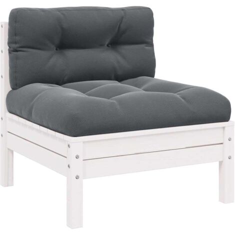 vidaXL Garden Middle Sofa with Cushions White Solid Wood Pine