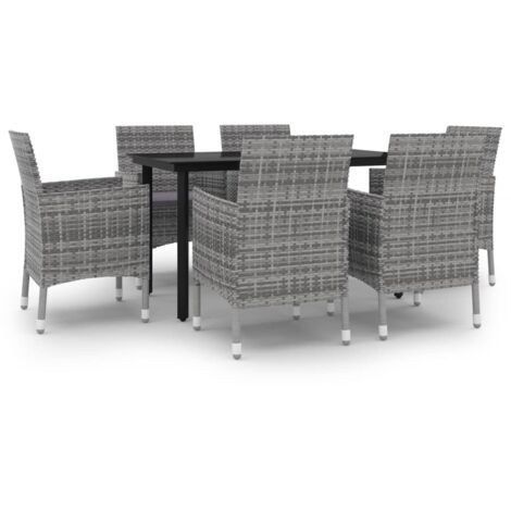 vidaXL 7 Piece Garden Dining Set with Cushions Poly Rattan and Glass (1/5)
