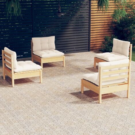 Salon de jardin 4 pcs avec coussins crème Bois de pin vidaXL (1/5)
