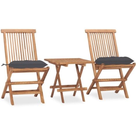 Mobilier à dîner d'extérieur pliable avec coussin 3 pcs Teck