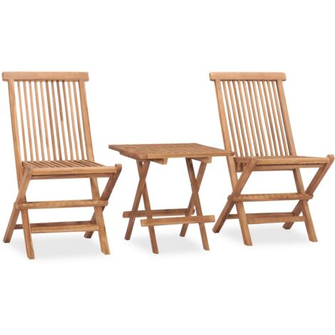 Mobilier à dîner d'extérieur pliable avec coussin 3 pcs Teck