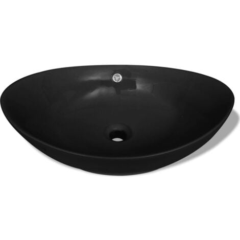 Lavabo ovale en céramique noir avec trop plein 59 x 38,5 cm