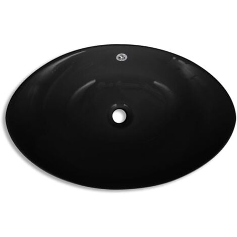 Lavabo ovale en céramique noir avec trop plein 59 x 38,5 cm