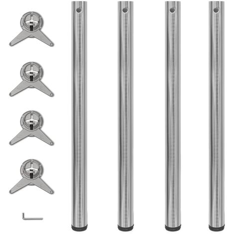 Vidaxl – Lot de 4 pieds de table réglables en hauteur 870 mm – Nickel brossé – Fixation rapide – Pour sols inégaux