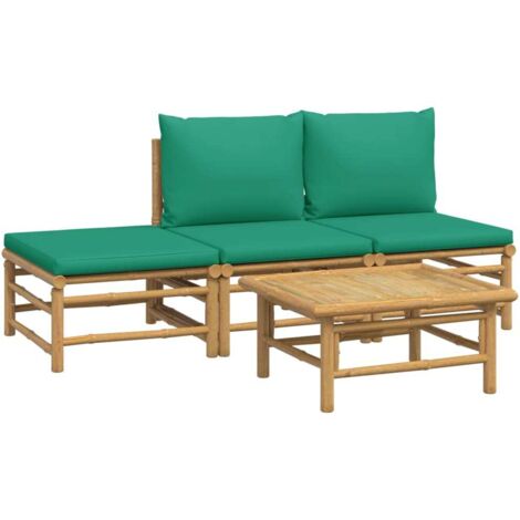 vidaXL 4 Piece Garden Lounge Set with Green Cushions Bamboo (1/5)