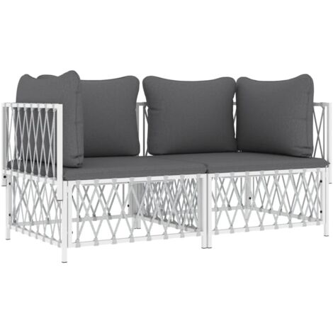 vidaXL 2 Piece Garden Lounge Set with Cushions White Steel (1/5)