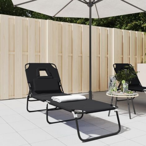vidaXL Chaise longue pliante noir tissu oxford acier enduit de poudre (1/5)