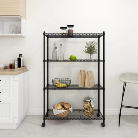 Étagère de rangement 4 niveaux et roues 90x35x137cm Noir 200 kg vidaXL