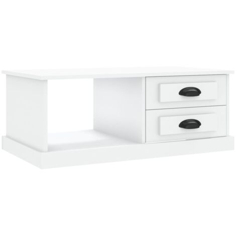 Vidaxl – Table basse fixe blanche 90x50x35 cm – Bois d'ingénierie – 2 tiroirs et compartiment de rangement – Surface résistante à l'humidité (1/5)