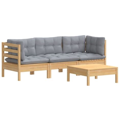 vidaXL 4 Piece Garden Lounge Set with Grey Cushions Pinewood (1/5)