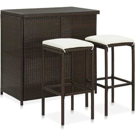 vidaXL 3 Piece Bar Set Poly Rattan Brown