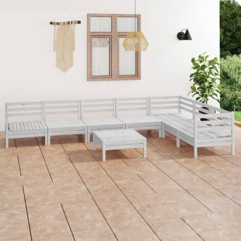 vidaXL 8 Piece Garden Lounge Set Solid Wood Pine White (806583+806588+806618) (1/5)